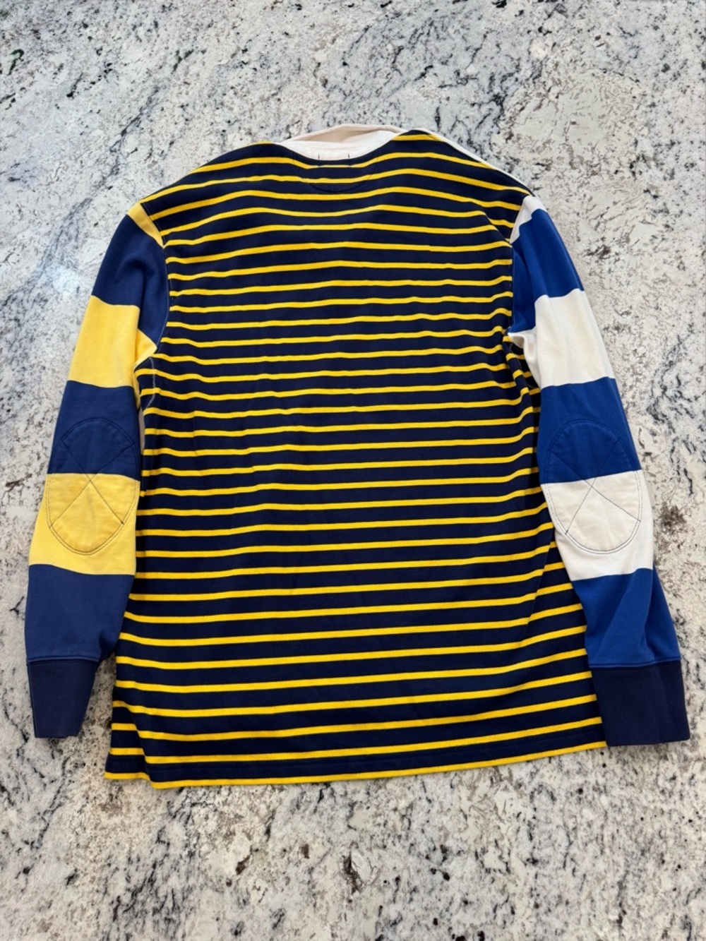 J.Crew Rugby Shirt Men’s Large Striped Navy Yellow Preppy Cotton - Picture 9 of 9